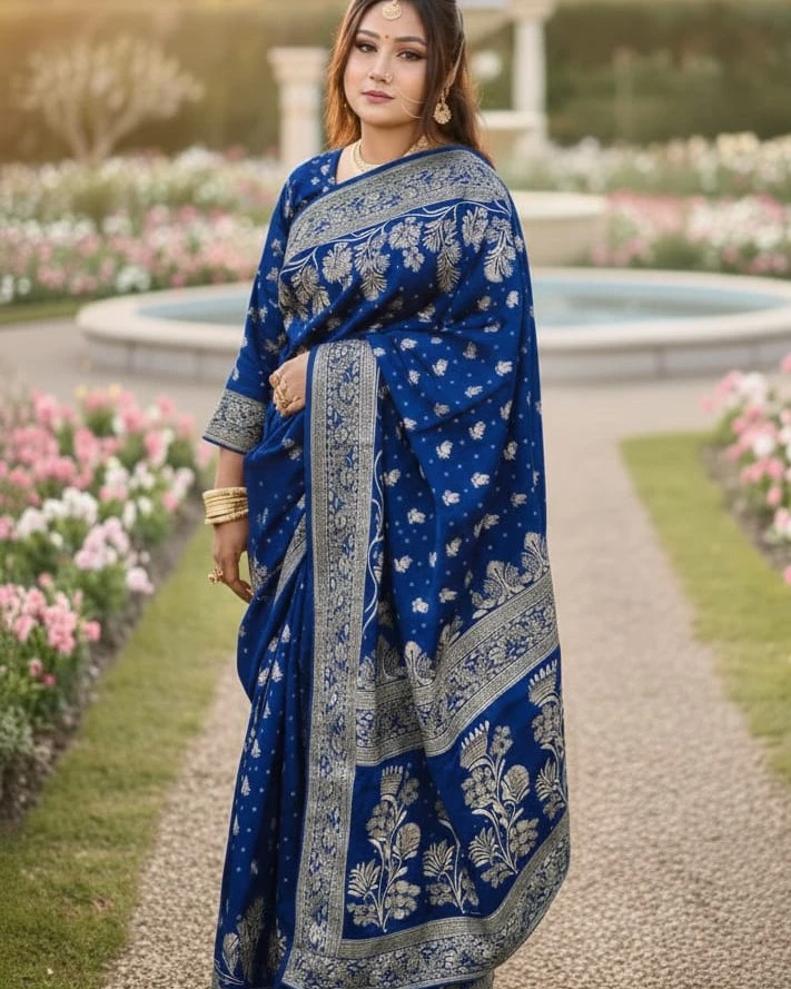Classic Indigo Banarasi Silk Saree