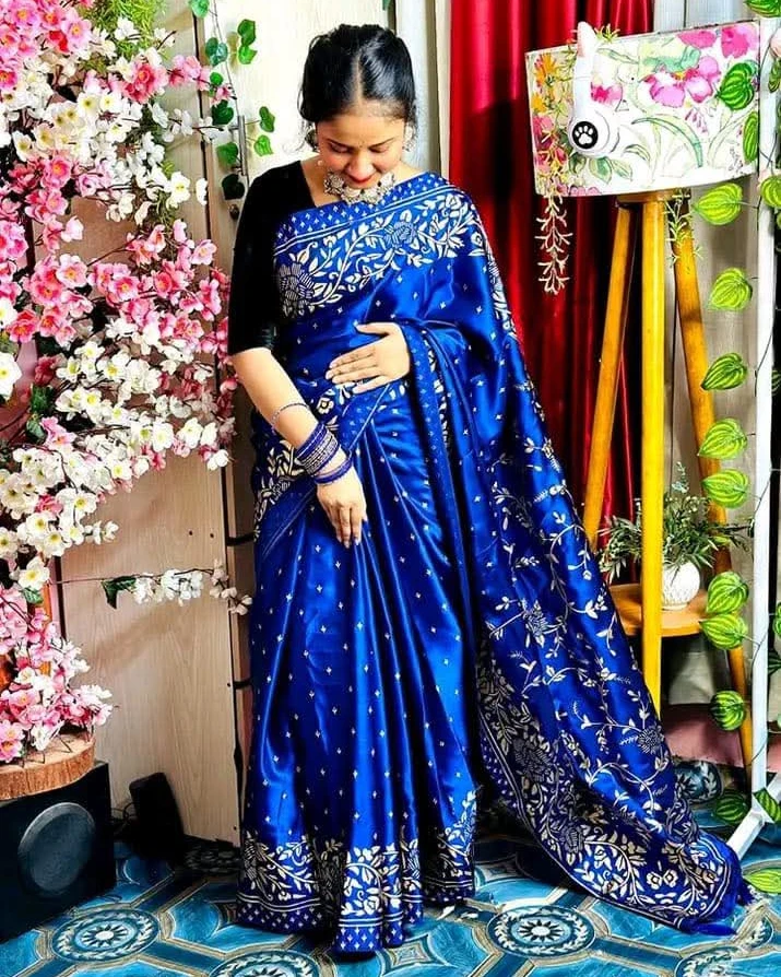 Electric Blue Garden Banarasi Saree