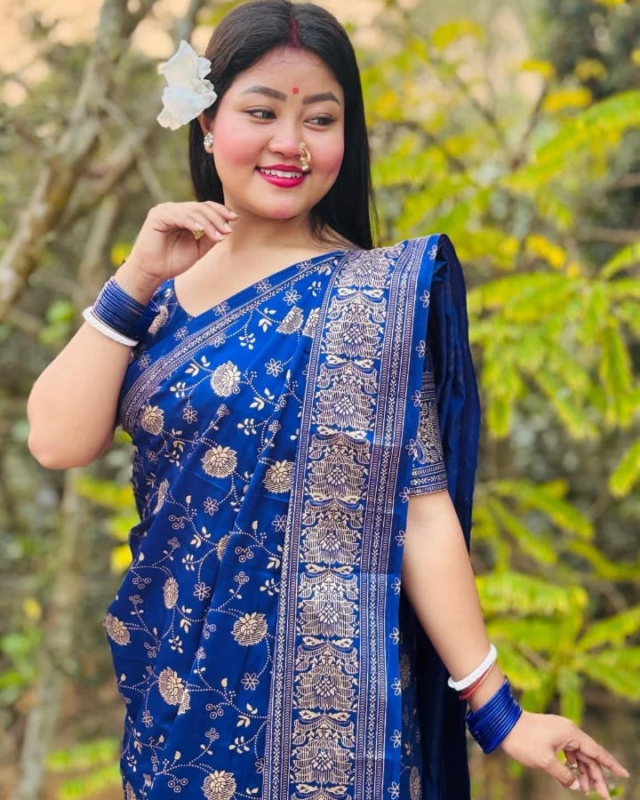 Sapphire Floral Silk Saree