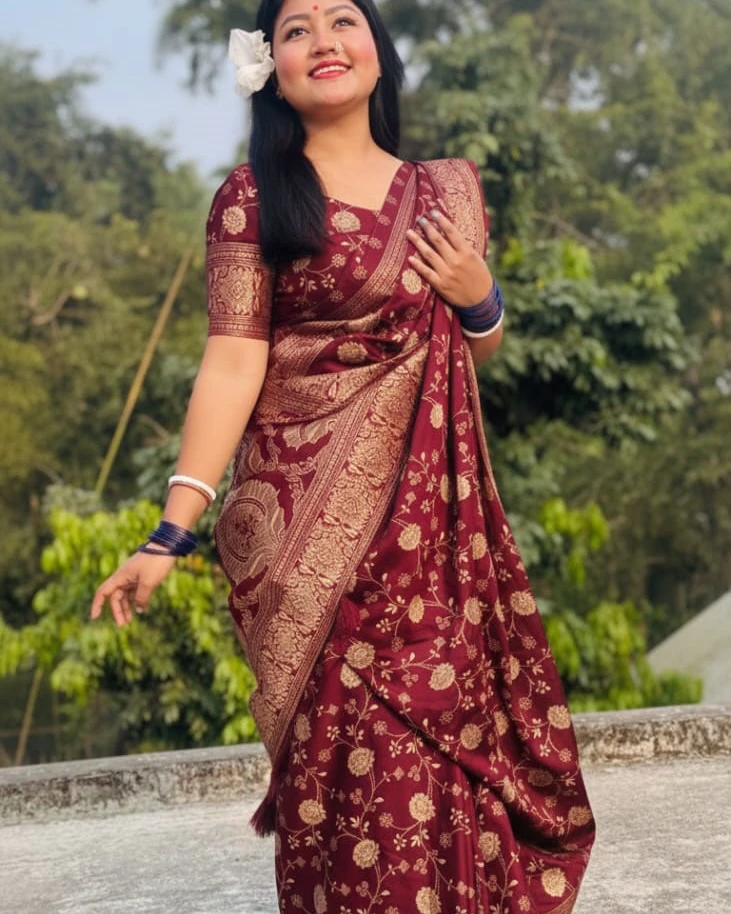 Garnet Petal Silk Saree
