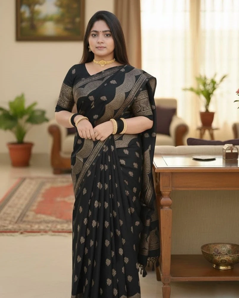Midnight Onyx Scallop Saree