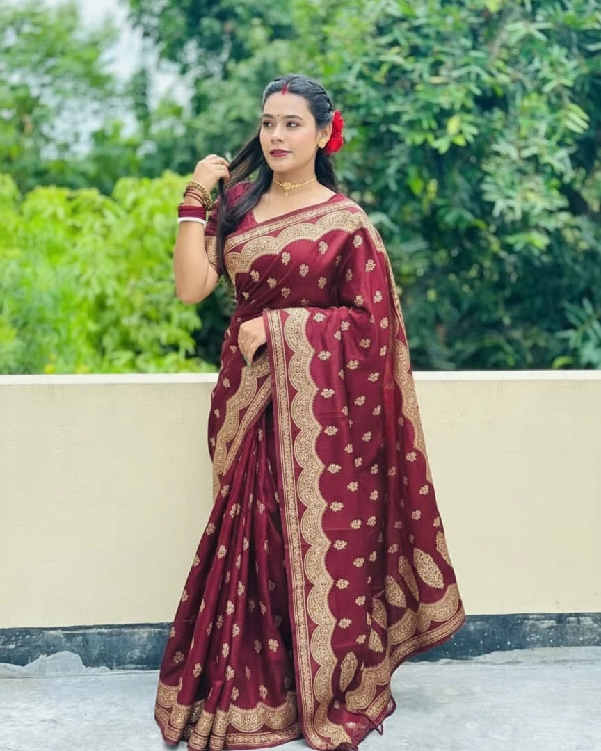 Maroon Scallop Saree