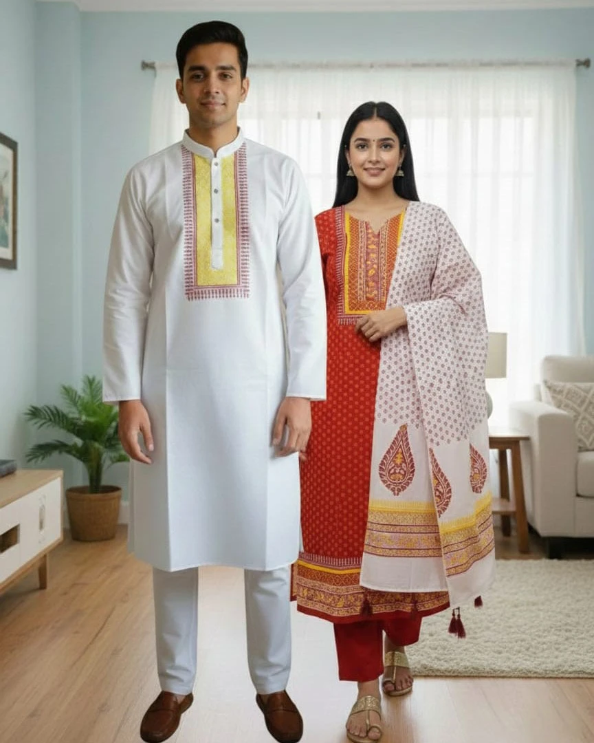 Ruby Red & White Contrast Couple Set