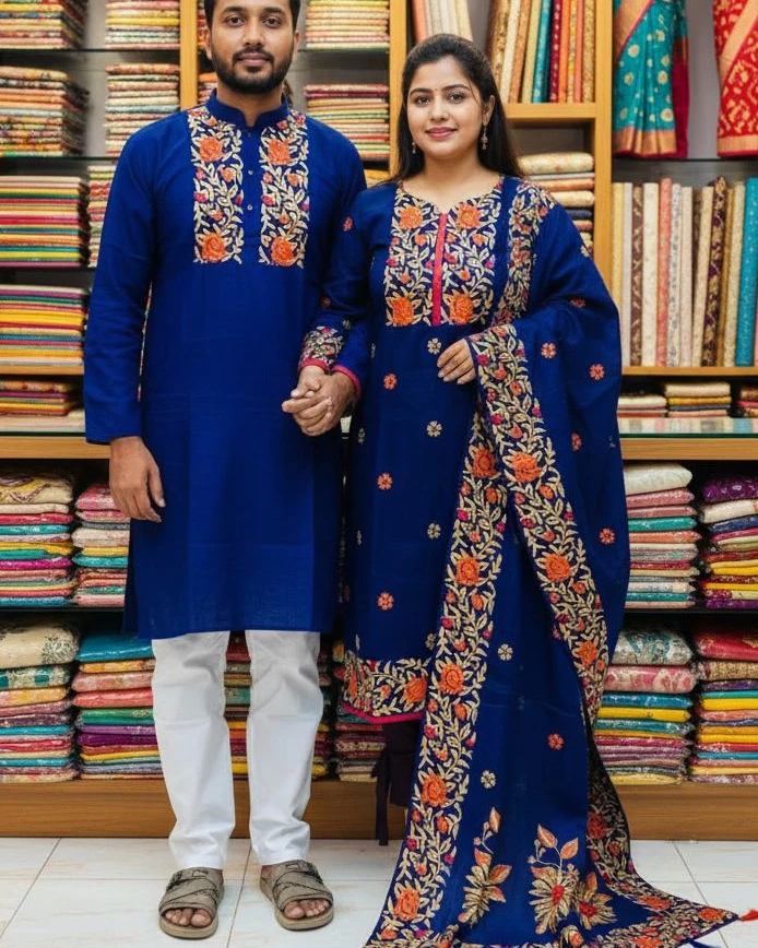 Royal Blue Rose Embroidery Occasion Set