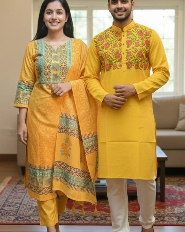 Saffron Yellow Teal Bordered Set