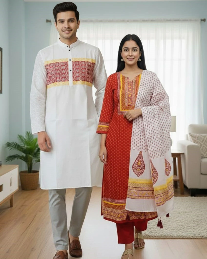 Pearl White & Crimson Medallion Panel Set