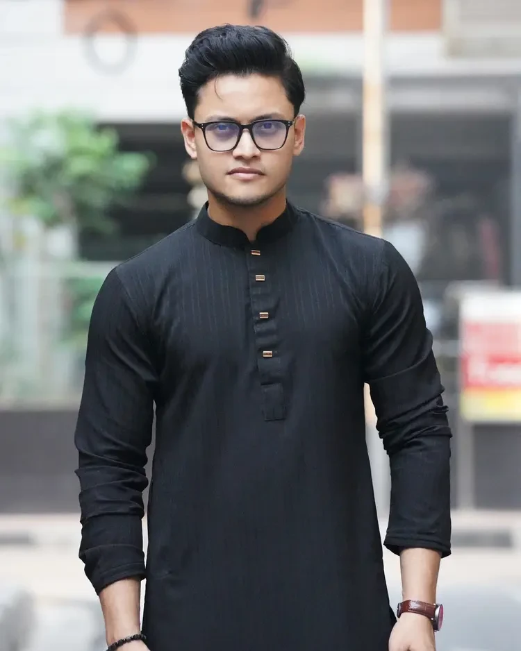 Chinese Popcorn Cotton Panjabi (Black)