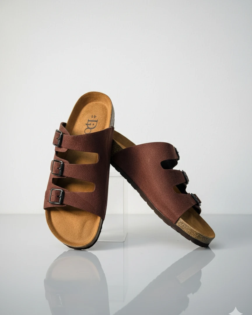 Three-Strap Maroon "Arizonaa" Style Sandals