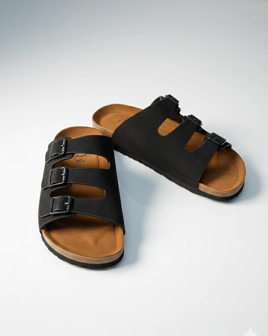 Three-Strap Black "Arizonaa" Style Sandals