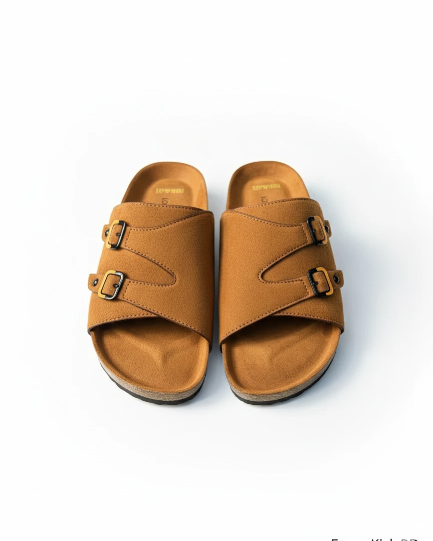 Dual-Strap Brown Men's Slides