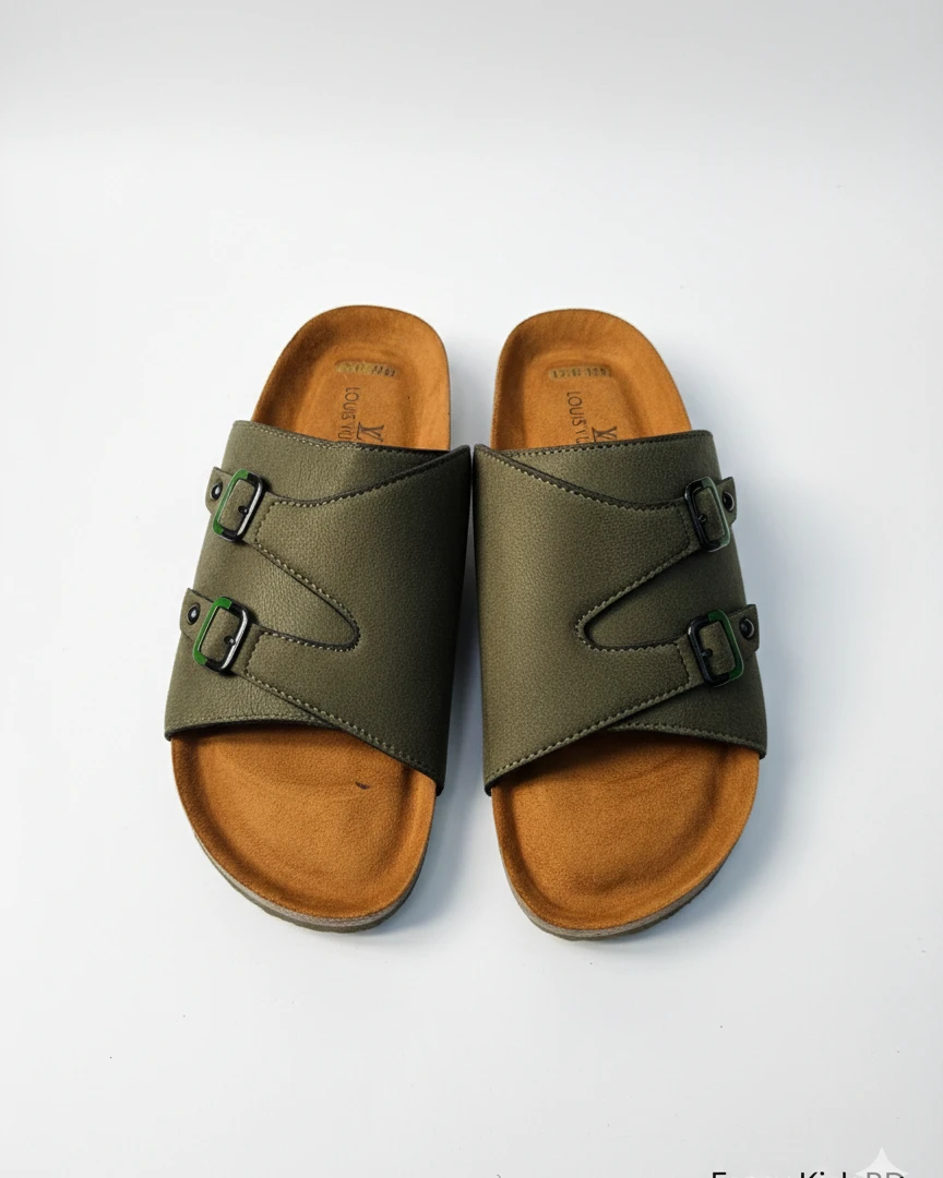 Dual-Strap Olive Men's Slides