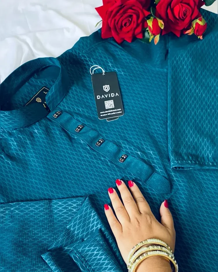 Chinese Zafran Cotton Panjabi Blue Color