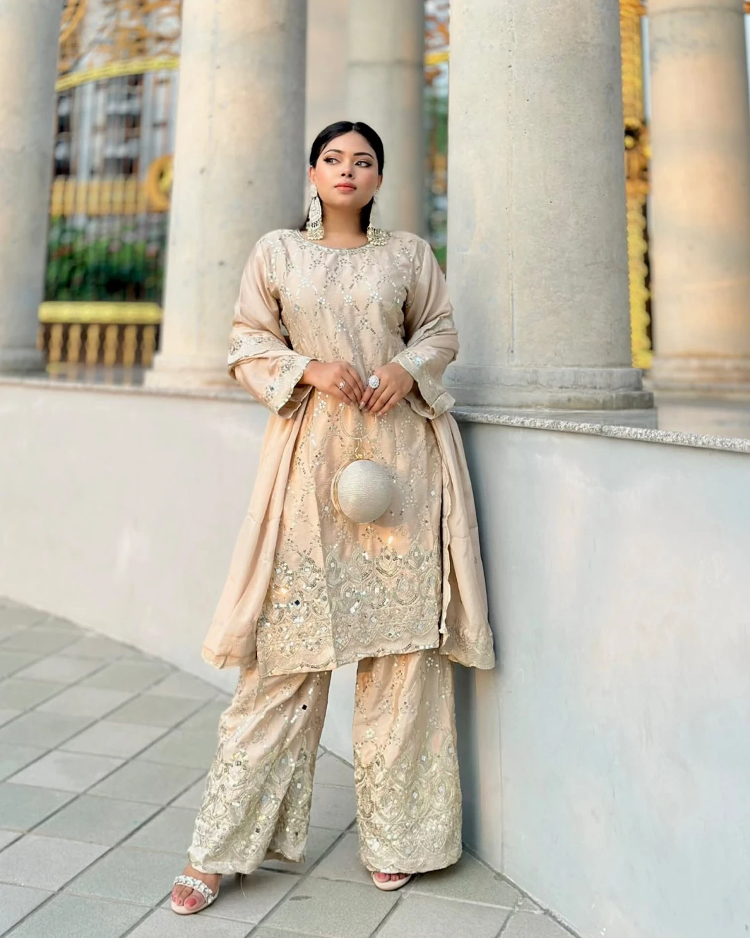 Champagne Luxe Mirror Work Sharara Set