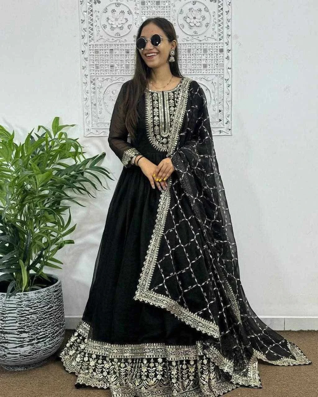 Onyx Shimmer Embroidery Gown Set