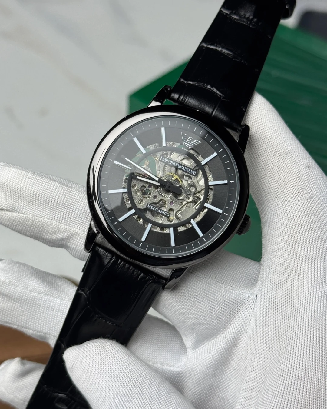 EMPORIO ARMANI SKELETON AUTOMATIC LEATHER