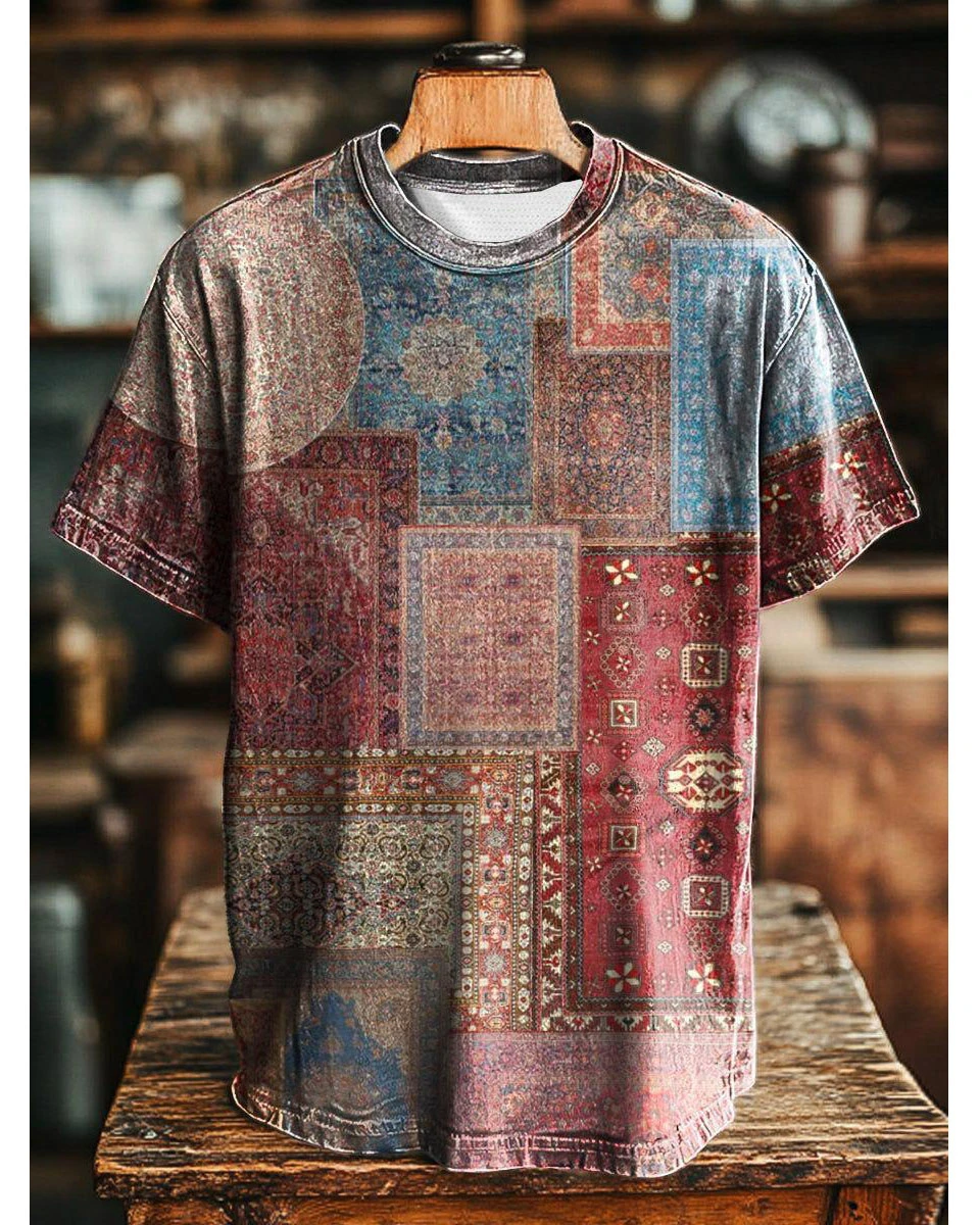 Vintage Abstract Gradient Mandala Print Casual Tee