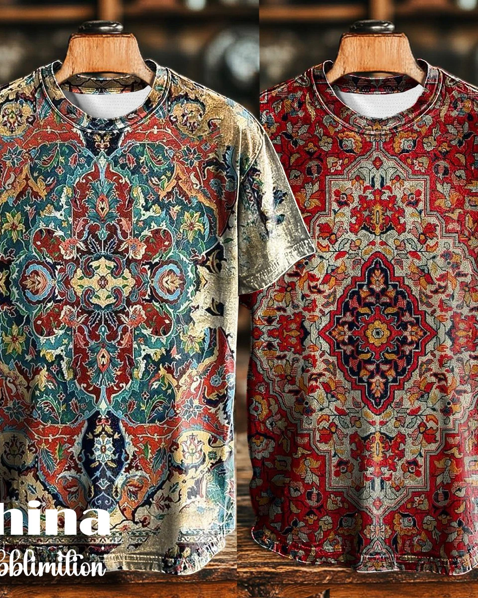 Vintage Abstract Gradient Print Casual Tee 2pics Combo-1