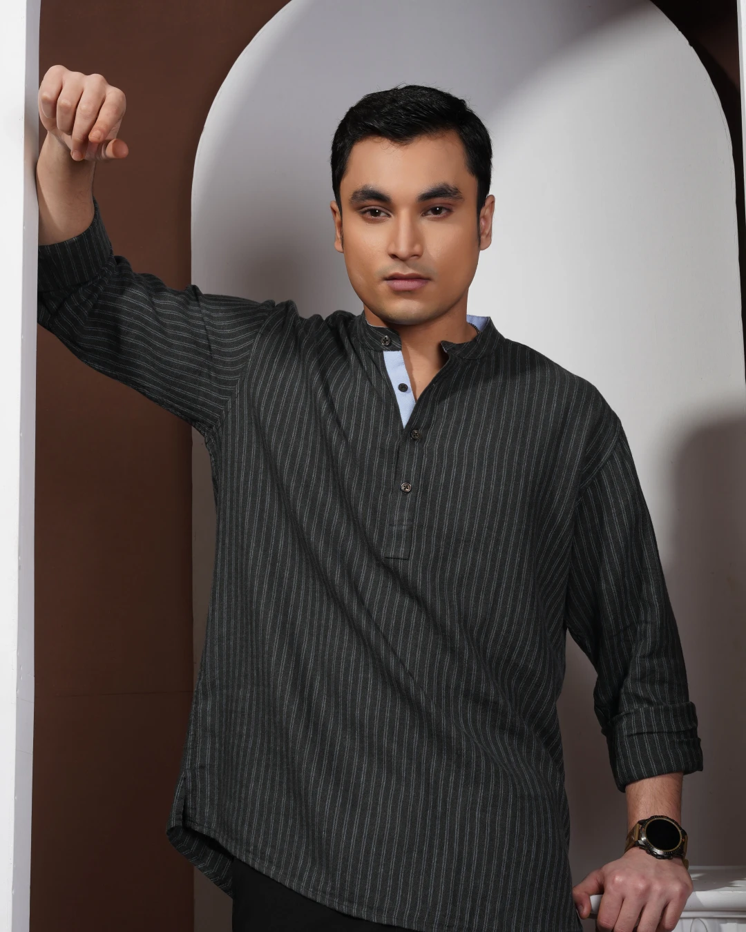 Charcoal Gray with subtle light gray vertical stripes.