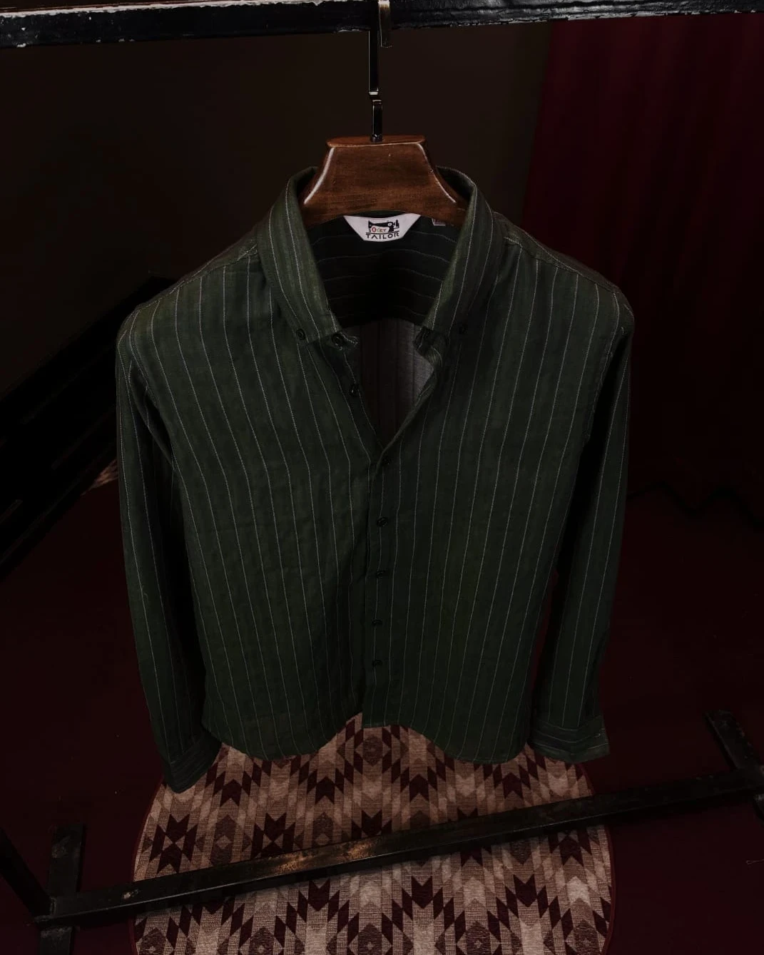 Dark Olive Green with Thin White Pinstripes