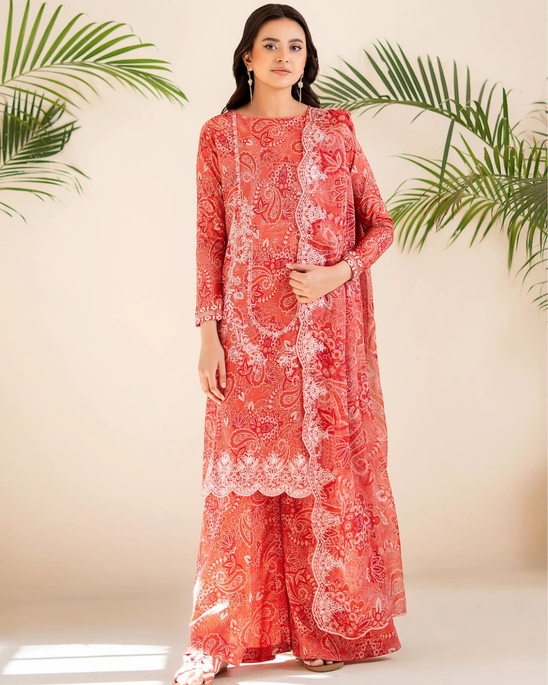 Pakistani Ziva Gull Jee Embroidered Unstitched 3 piece Lawn– Almost Red