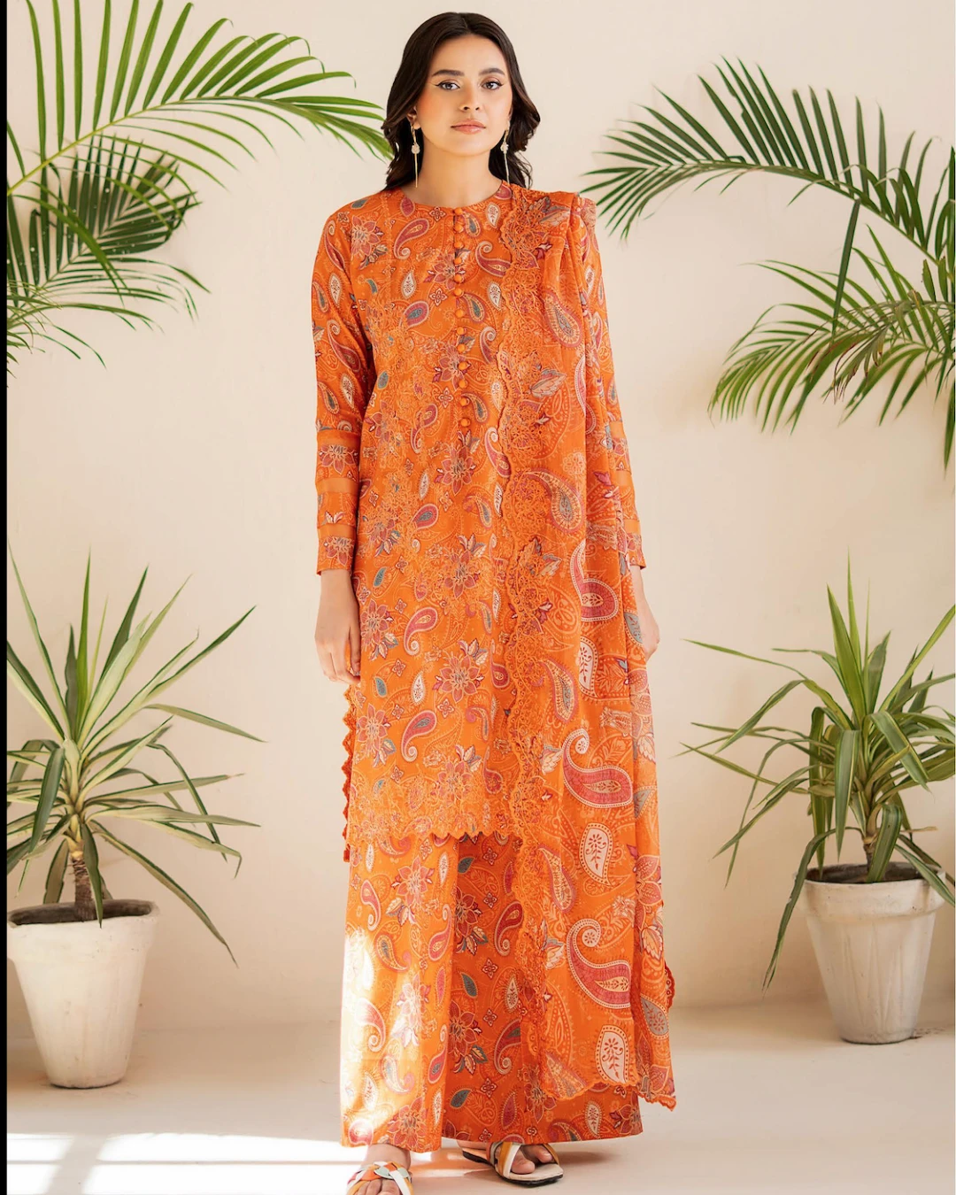 Pakistani Ziva by Gull Jee Embroidered Unstitched  3 piece Lawn– Orange