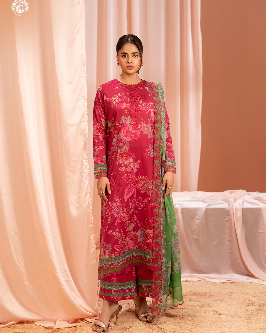 Pakistani Mishaal V3 Unstitched Three Piece Lawn -Red x Green