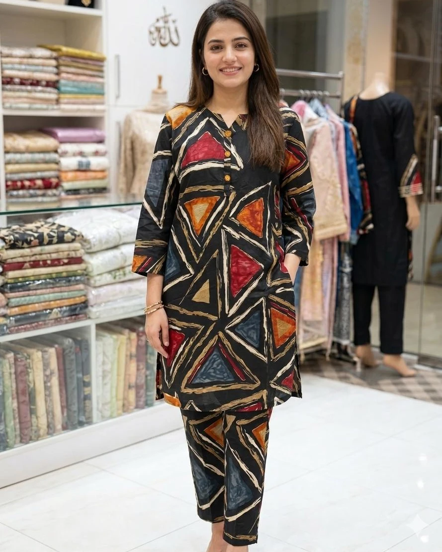 Zarah Geometric Cotton Silk Co-Ord Set