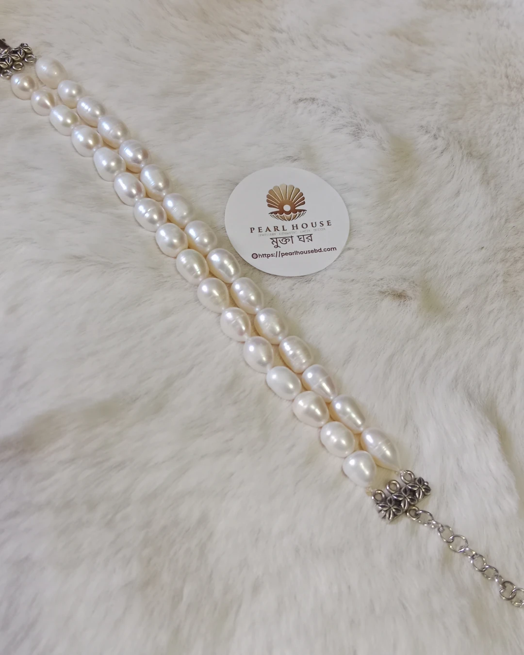 White Rice Pearl 2 Layer Bracelet 