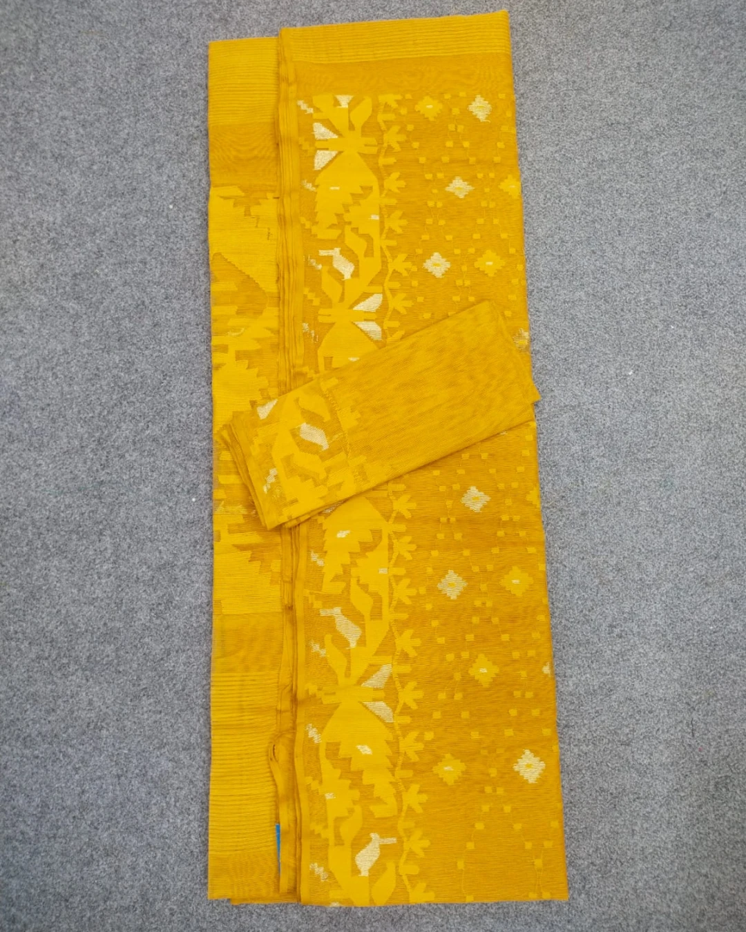 Golden Mustard Handloom Ransom Silk Jamdani Saree