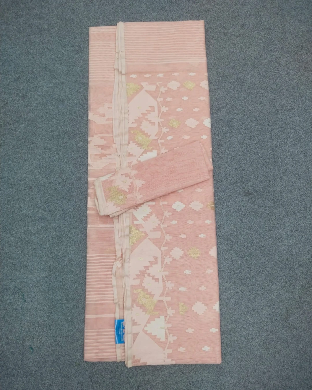 Pastel Nude Beige Handloom Ransom Silk Jamdani Saree