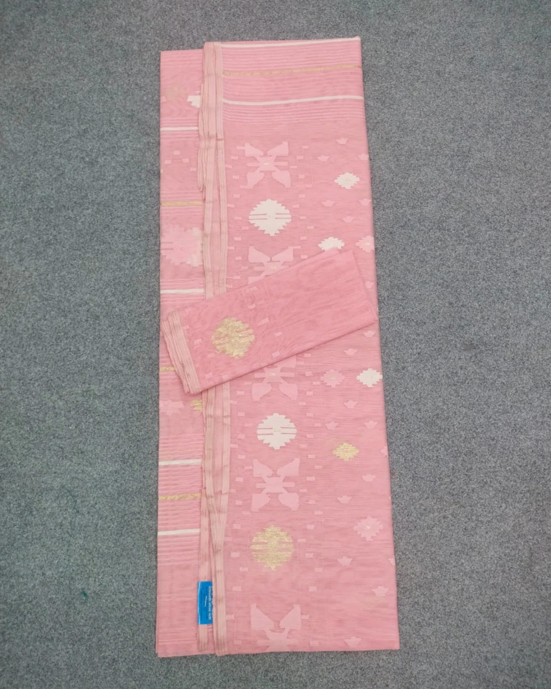 Blossom Pink Geometric Handloom Ransom Silk Jamdani Saree