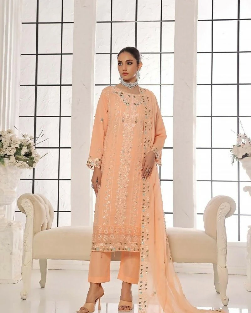 Pakistani Bin Hameed Horain Luxury Embroidered Unstitched Chiffon Three Piece - Tacao
