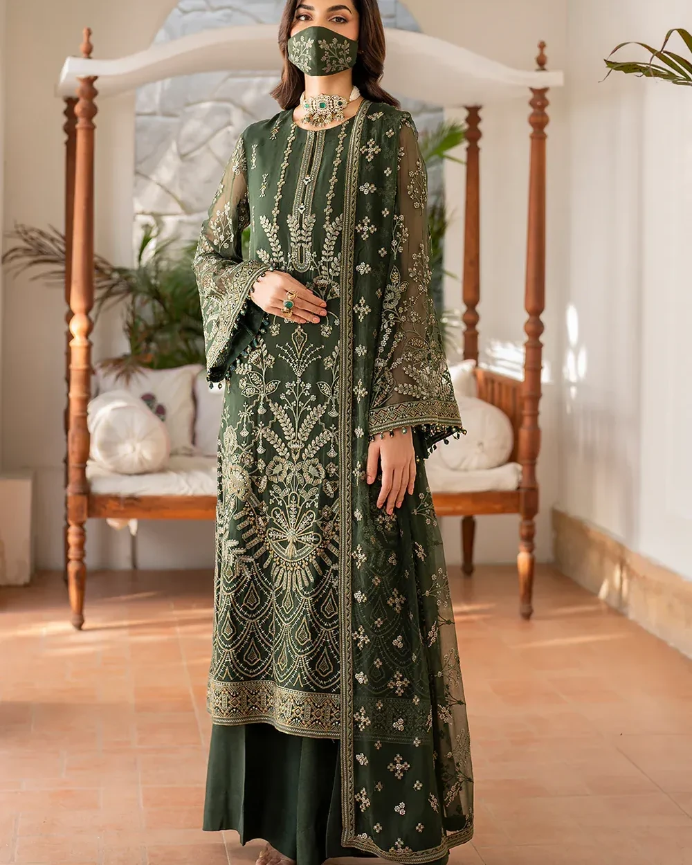 Pakistani Shareef Khanani Unstitched Luxury Chiffon Three Piece - Finch