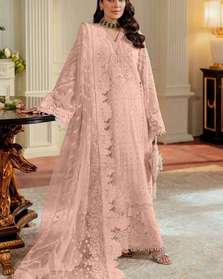 Pakistani Chantelle Unstitched Luxury Chiffon Three Piece - Pale Rose