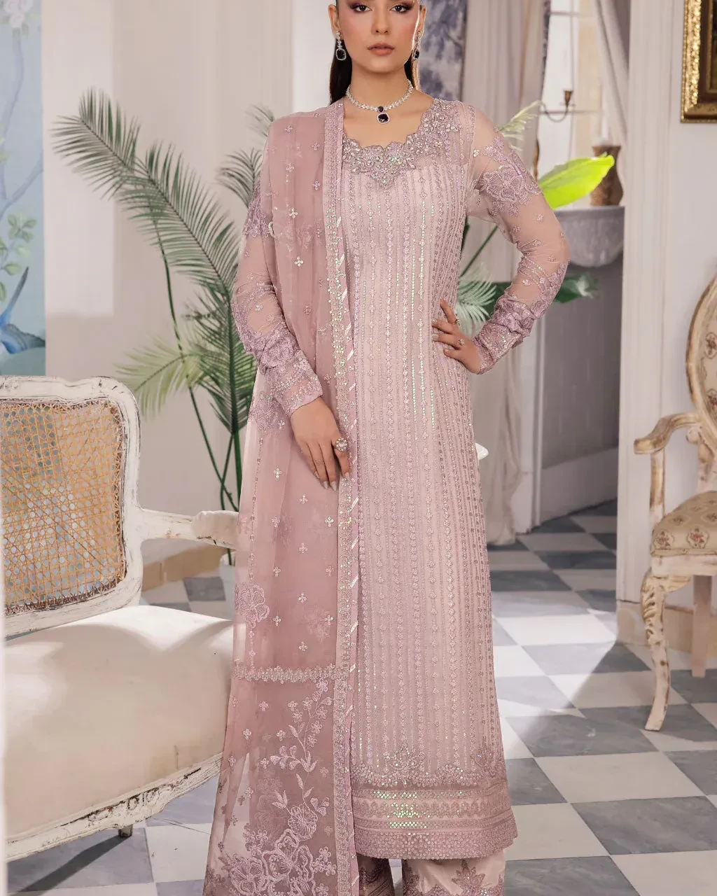 Pakistani Iznik Chinon Unstitched Luxury Chiffon Three Piece - Rose Fog