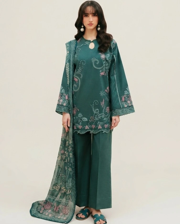 Zync Teal Embroidered Lawn 3-Piece Dress (FZ-1A)
