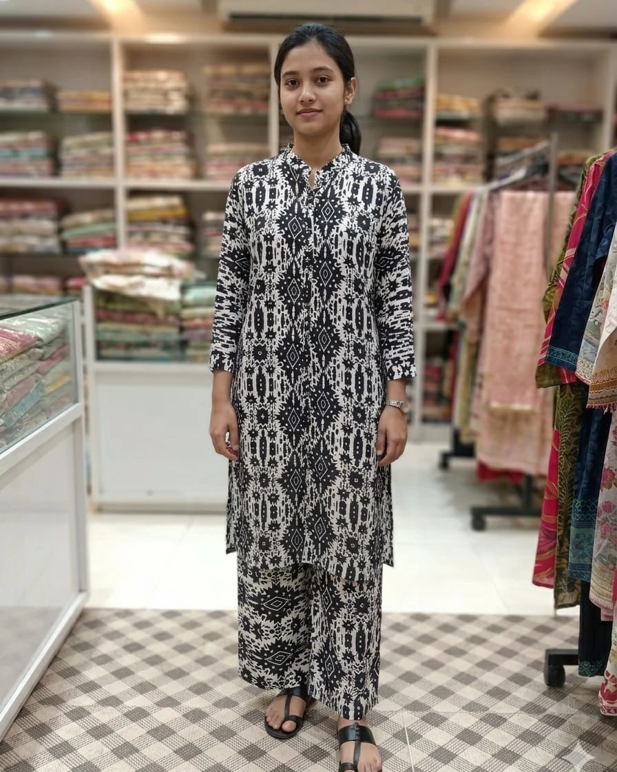 Charu Monochrome Ikat Soft Linen 2-Piece Co-Ord Set