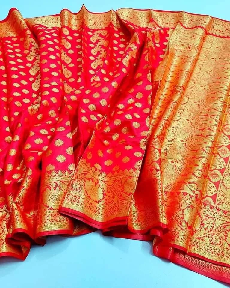 Women's Soft Silk Katan Saree-Red