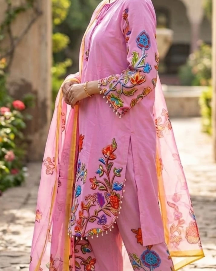 Women's Exclusive Floral Printed Dubai Silk 3-Piece Suit-1
