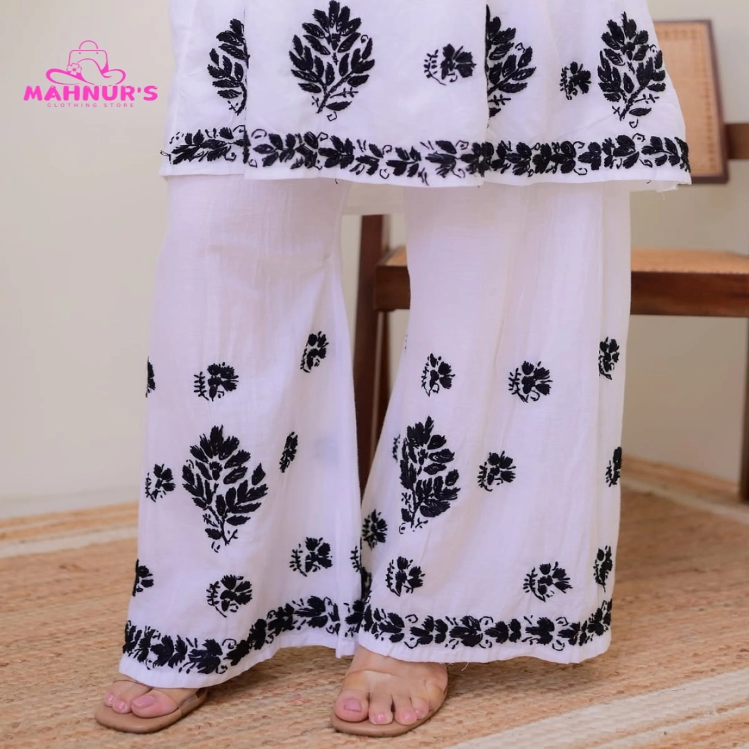 White & Black Heavy Embroidered Frock Set