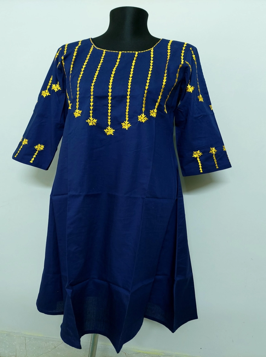 Navy Blue Kurti with Sunshine Yellow Embroidery