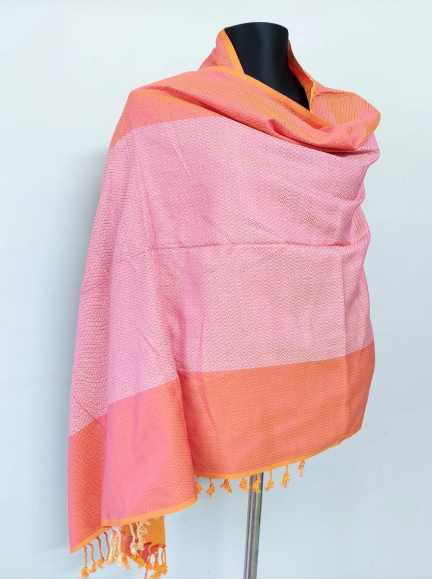 Pastel Pink and Orange Color Block Woven Shawl