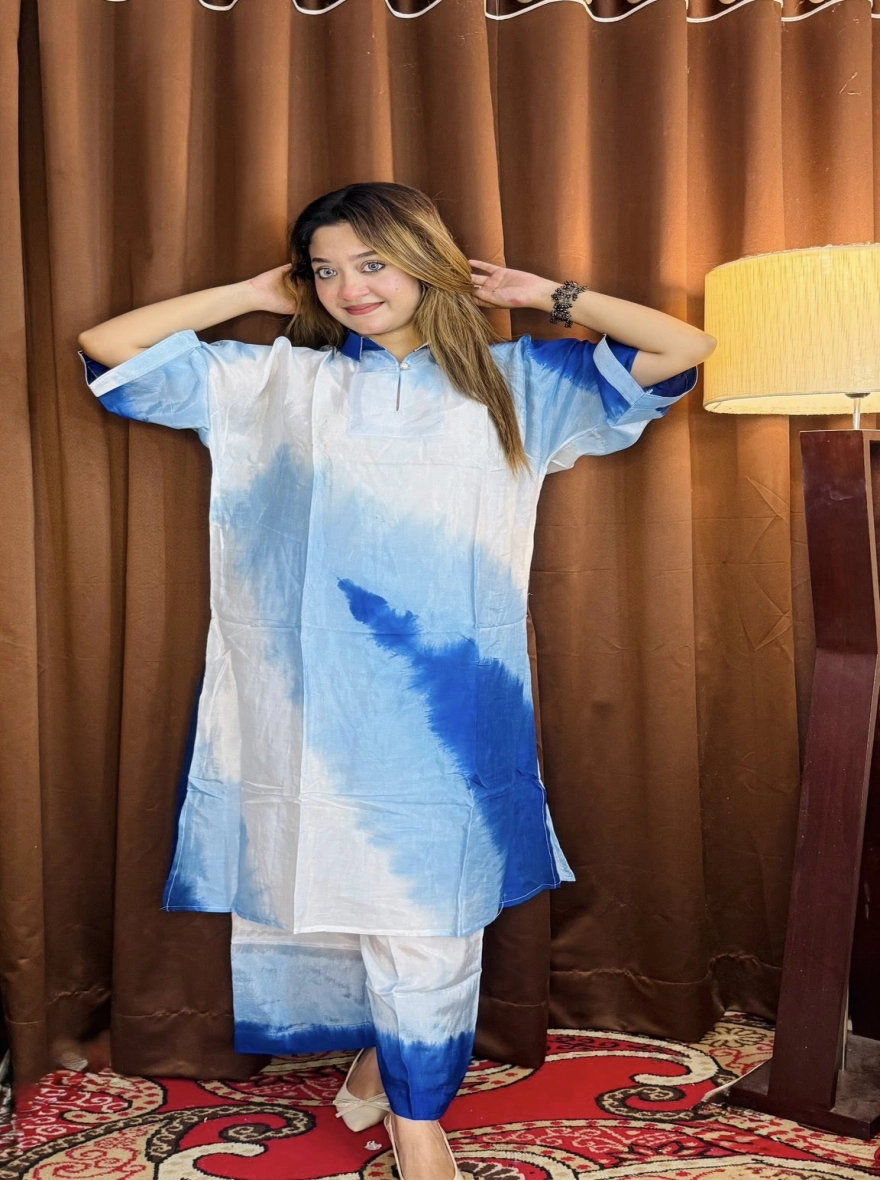 Blue and White Shibori Tie-Dye Kurti Co-ord Set