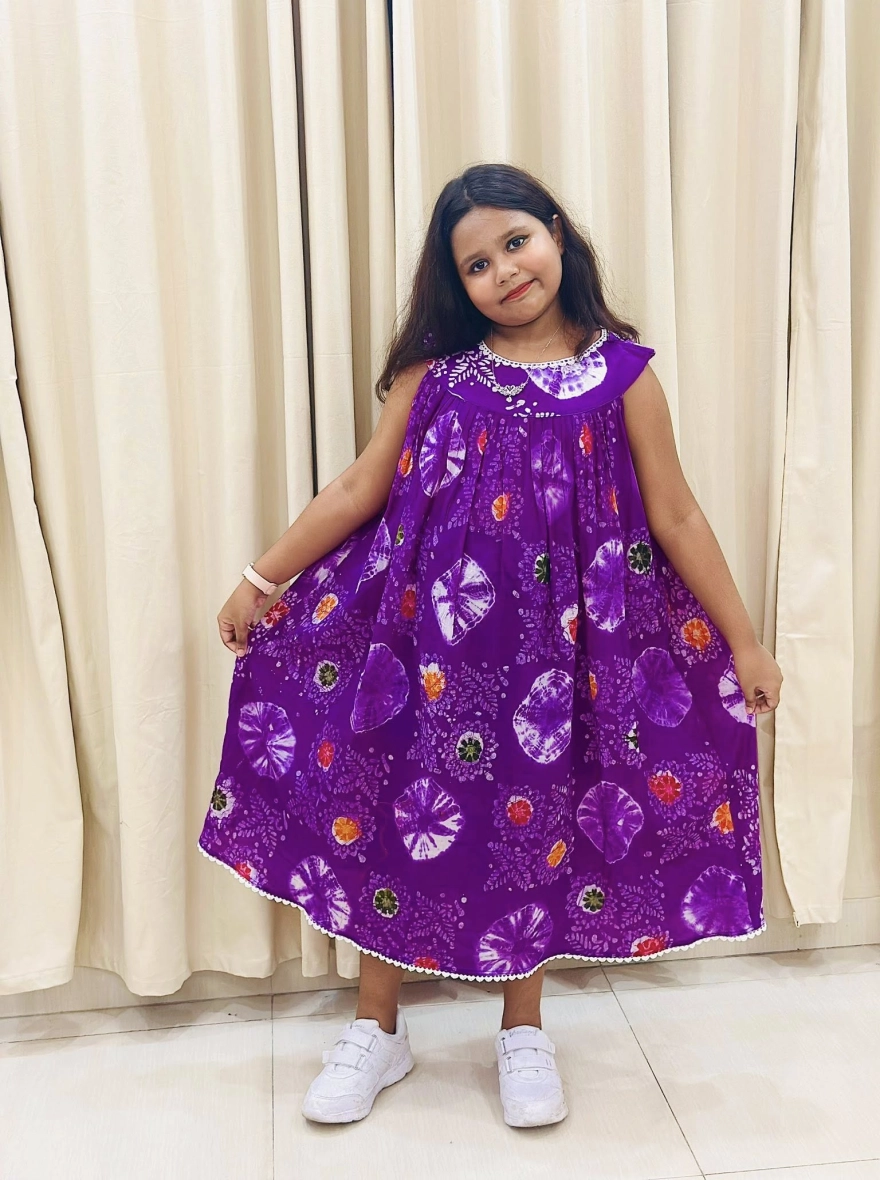 Multi-Color Tie-Dye Sleeveless Kids' Frock