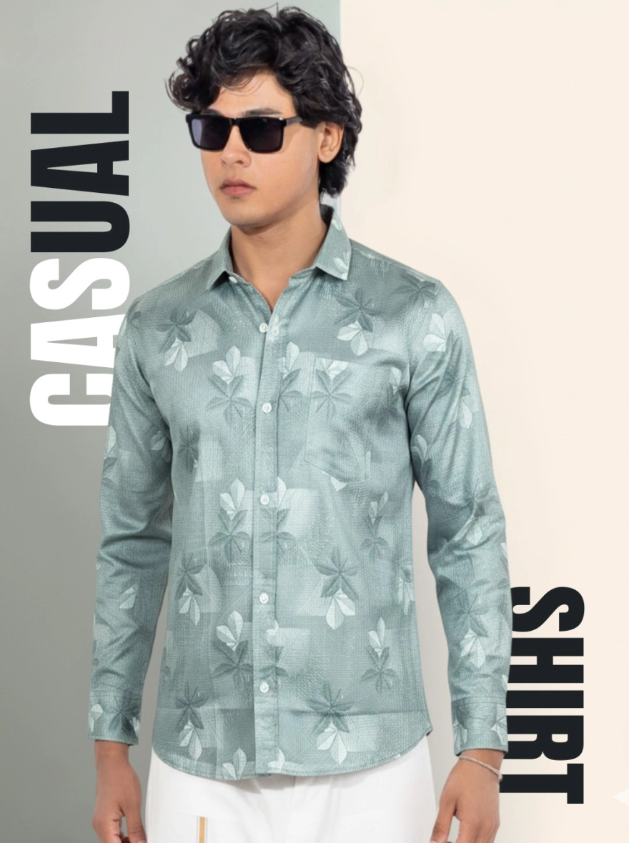 Aqua Zenith Leaf Print Casual Shirt