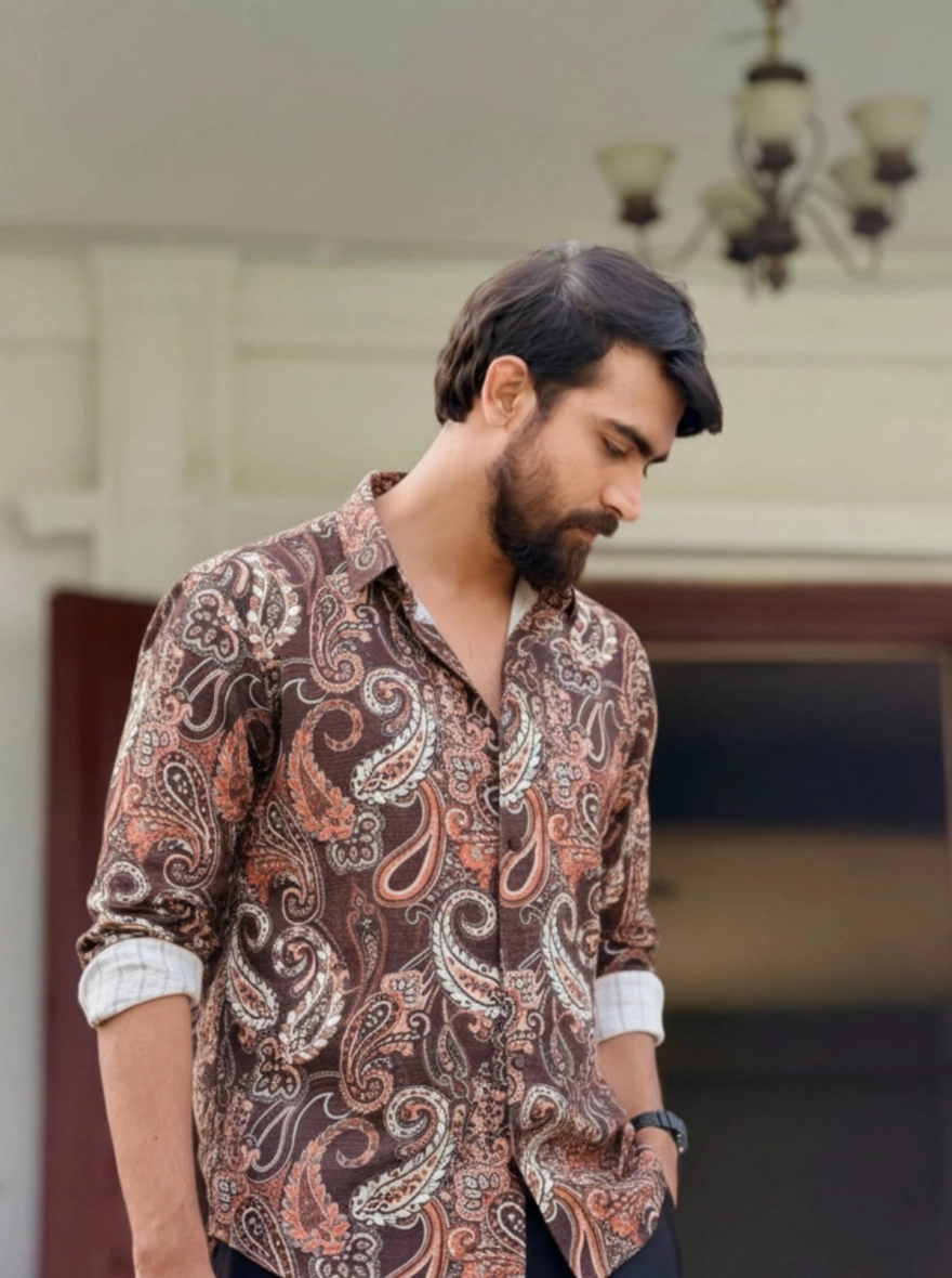 Autumn Earth-Toned Paisley Casual Shirt