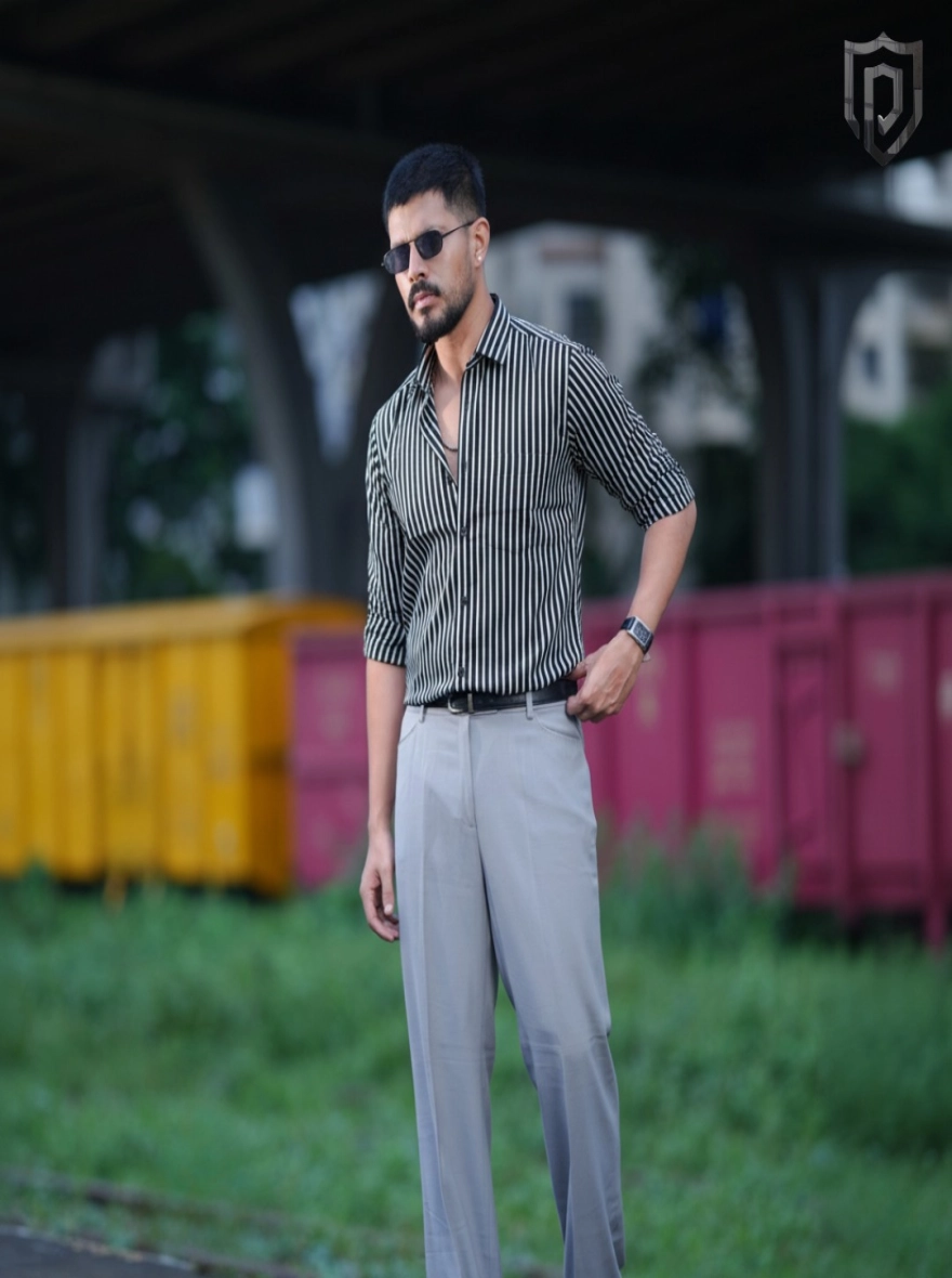 Monochrome Pinstripe Short Sleeve Shirt