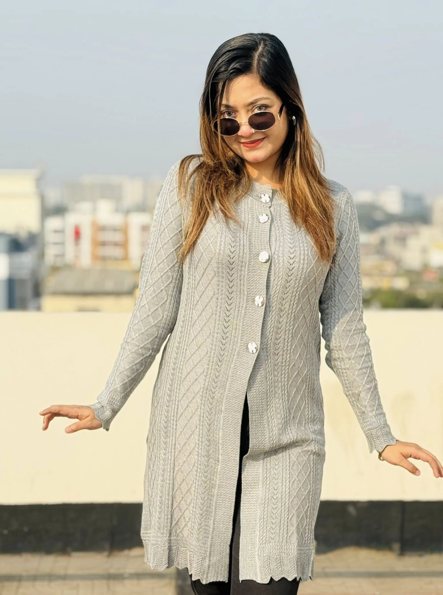 The Elegant Diamond-Texture Longline Cardigan