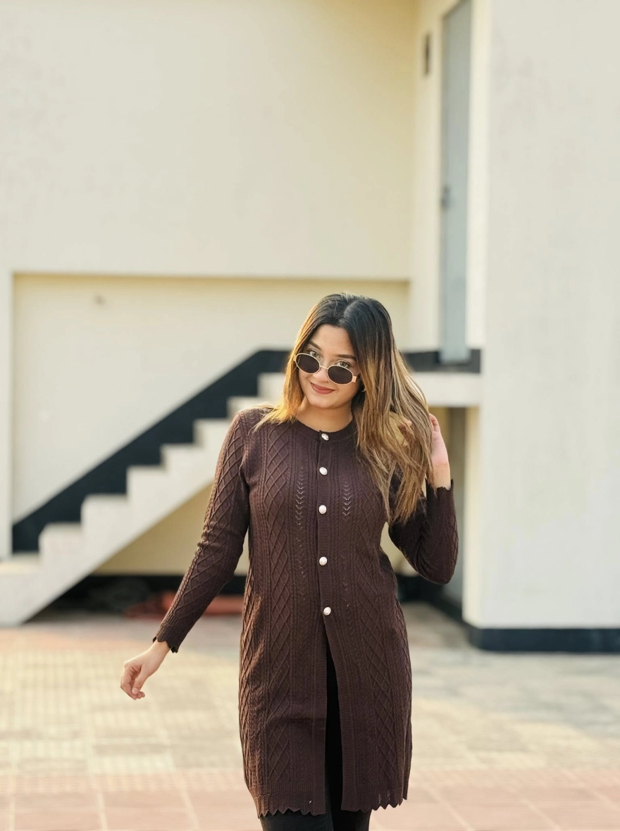 The Elegant Diamond-Texture Longline Cardigan