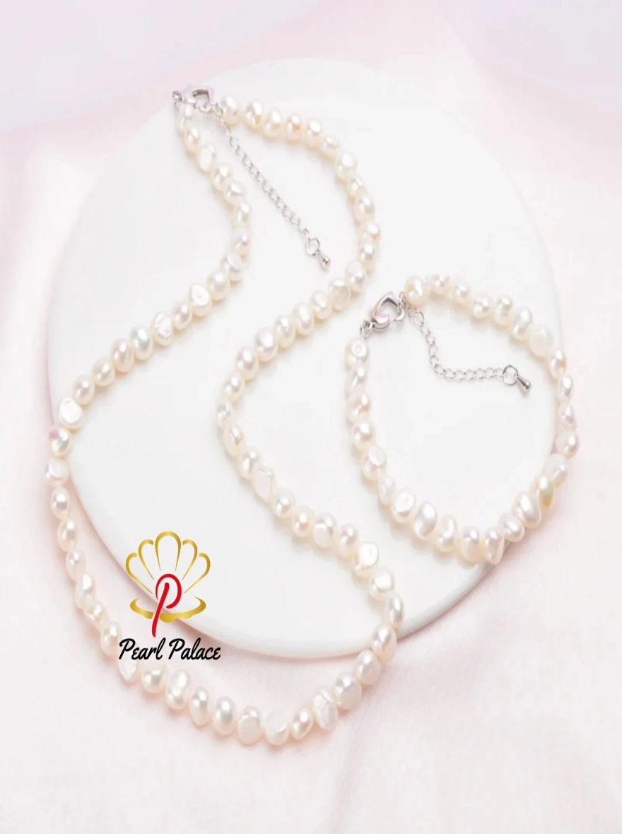 Natural Baroque pearl Jewelry Sets 7-8mm Real Freshwater pearl Vintage Necklace Bracelet for women